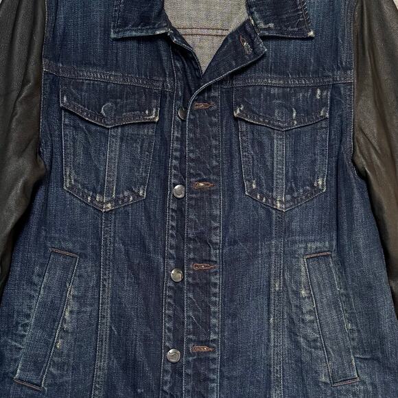 Joe's Jean Denim Contrast Sleeves Distressed Jacket Men S/M Cotton Black Blue - Picture 5 of 10